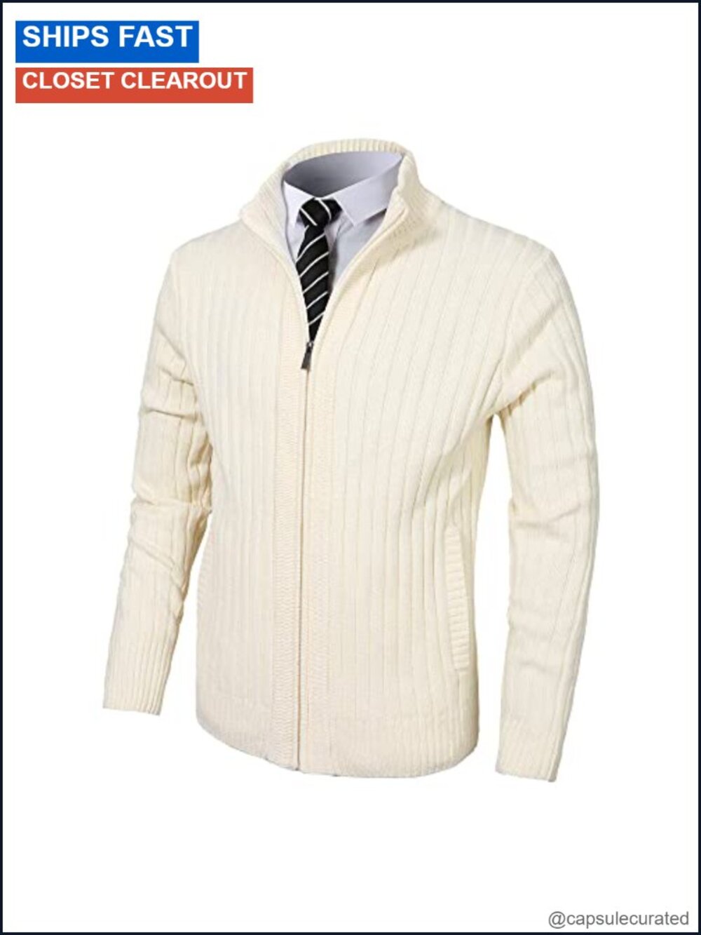 Men's Full Zip Cardigan Sweater Slim Fit Stand Collar Cotton Blend Knit